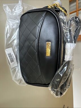 Joy & Iman Black Quilted Crossbody with Gold Plaque